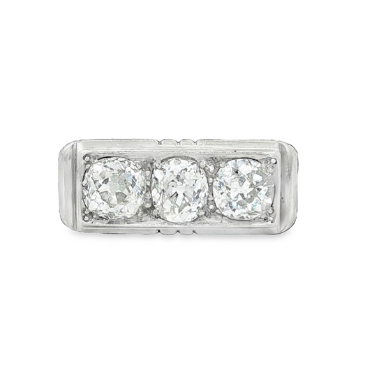 Three Stone Old Mine Cut Diamond Ring