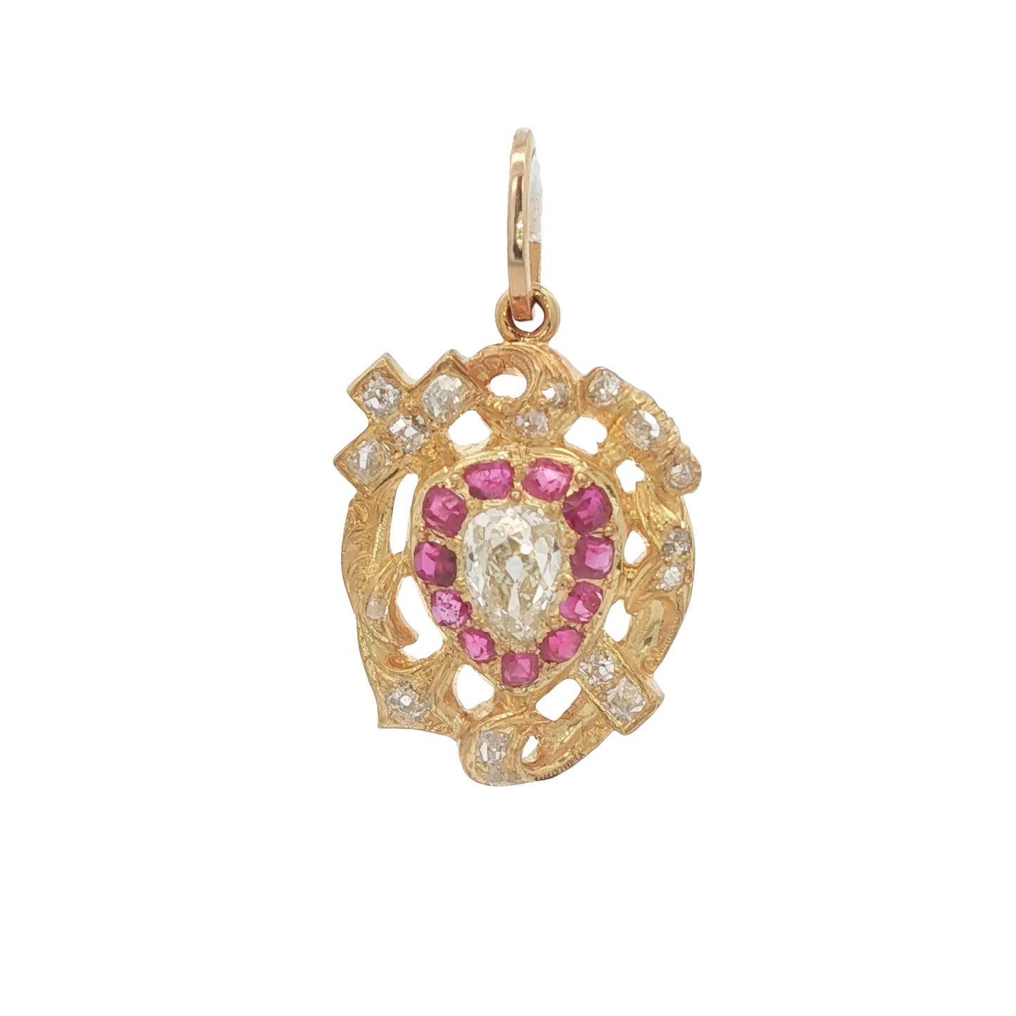 Victorian Ruby and Diamond Faith, Hope and Love Pendant