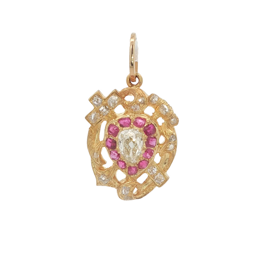 Victorian Ruby and Diamond Faith, Hope and Love Pendant