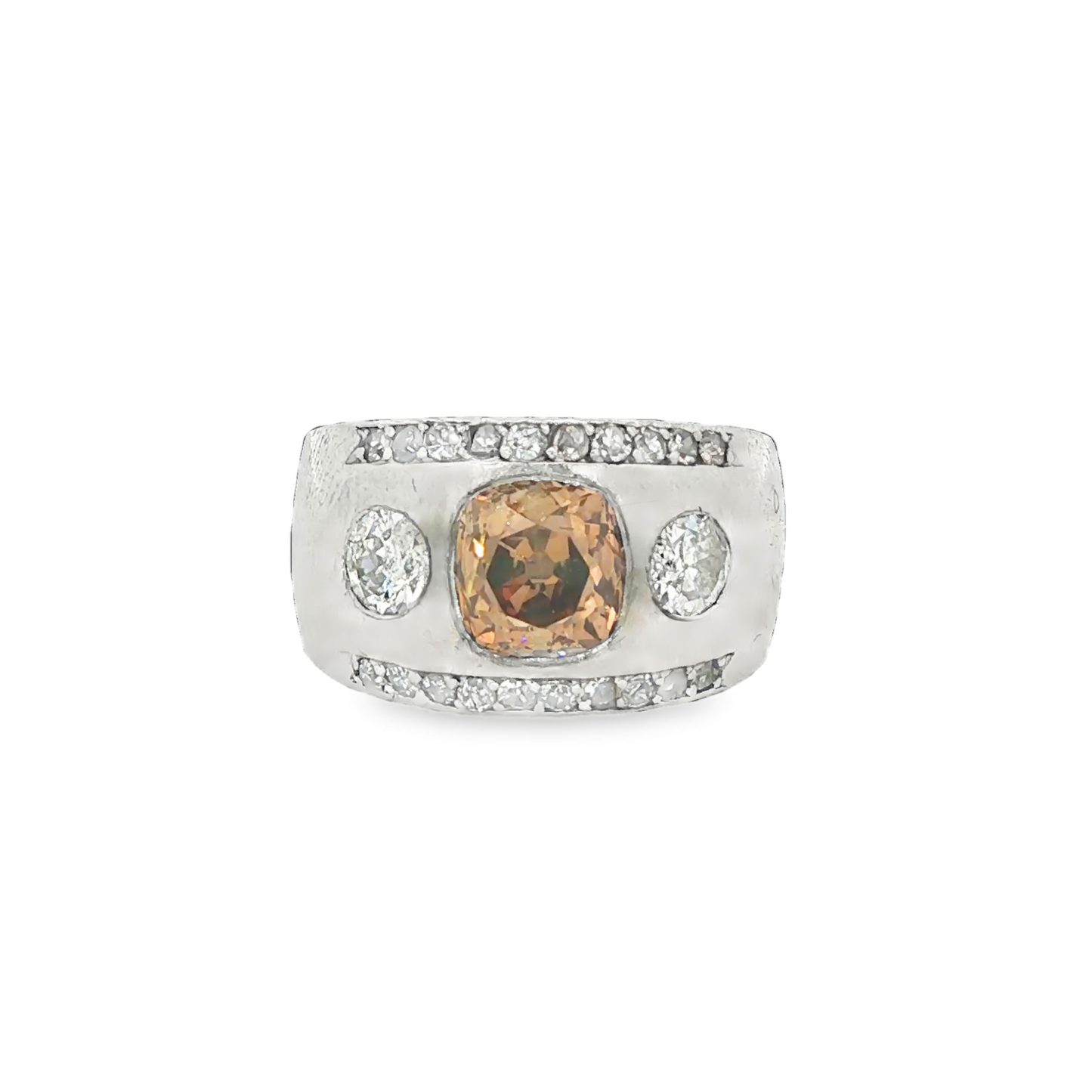 Art Deco Fancy Brown and White Diamond Flush Set Ring