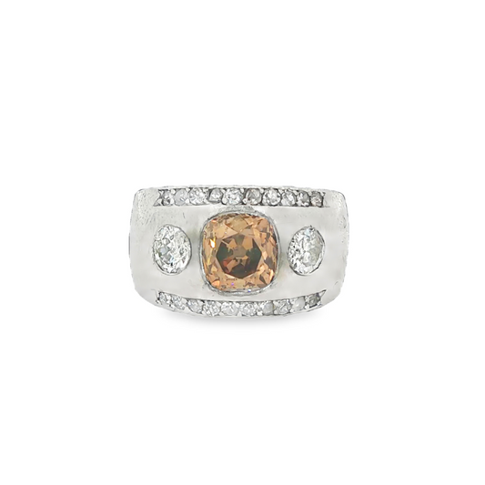 Art Deco Fancy Brown and White Diamond Flush Set Ring