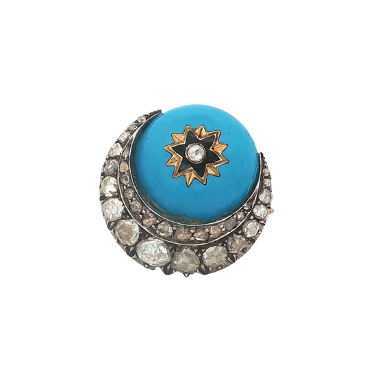Victorian Enamel Crescent Brooch