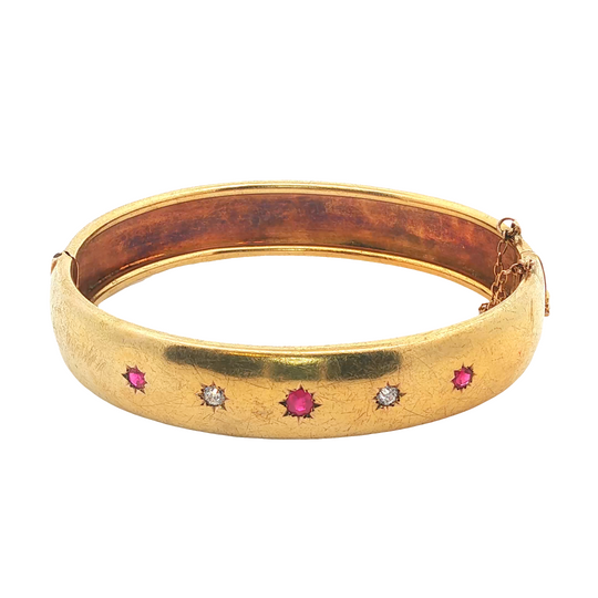 Antique Ruby and Diamond Star Set Bangle