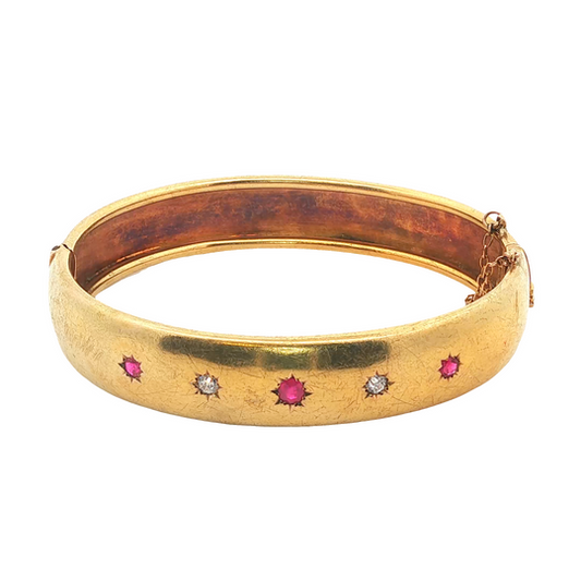 Antique Ruby and Diamond Star Set Bangle