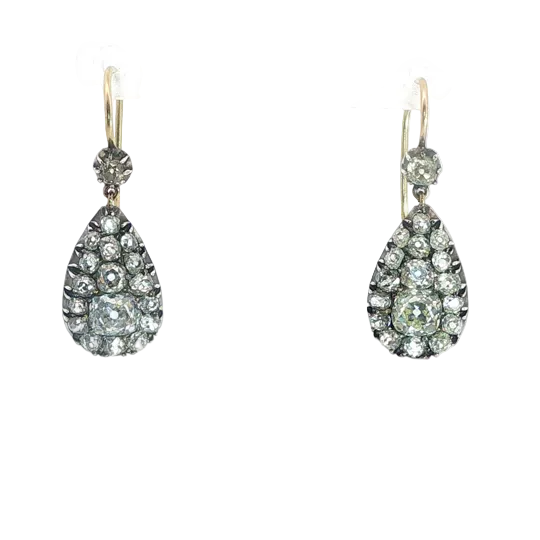 Victorian Old Cut Diamond Drop Earrings