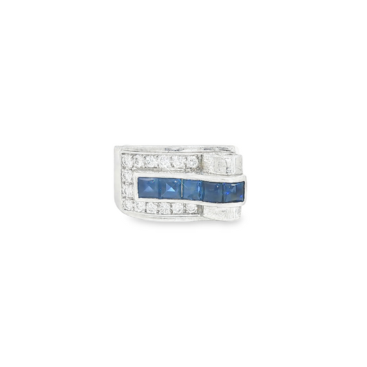 Retro Cartier New York Sapphire and Diamond Tank Ring