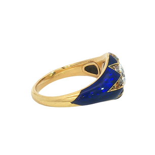 Antique Diamond and Blue Enamel Star Ring