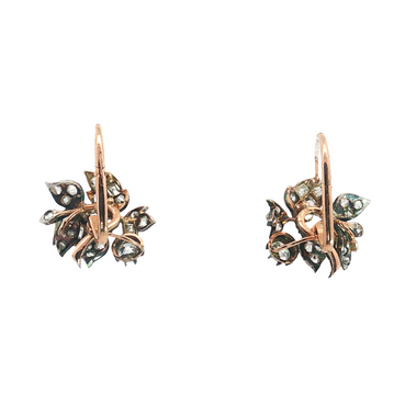 Victorian Old Mine Cut Diamond Floral Earrings and Pendants