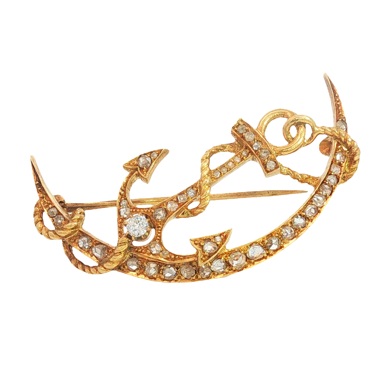 Victorian Diamond Anchor and Moon Brooch