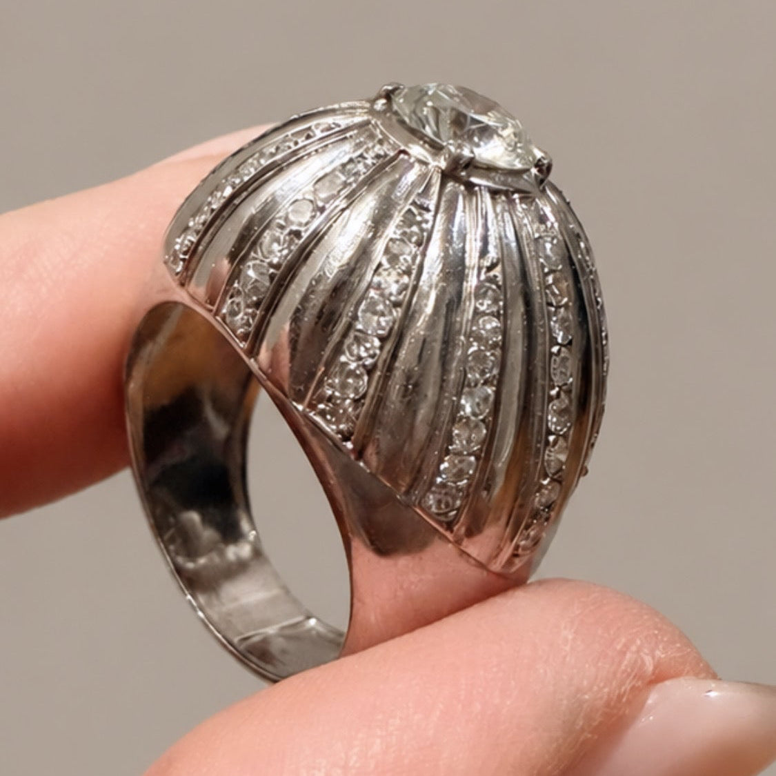 French Art Deco Diamond Bombé Ring