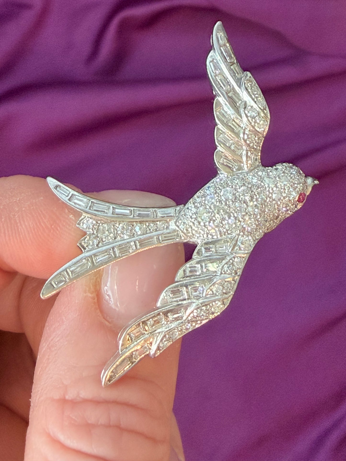 Vintage Diamond and Platinum Swallow Brooch