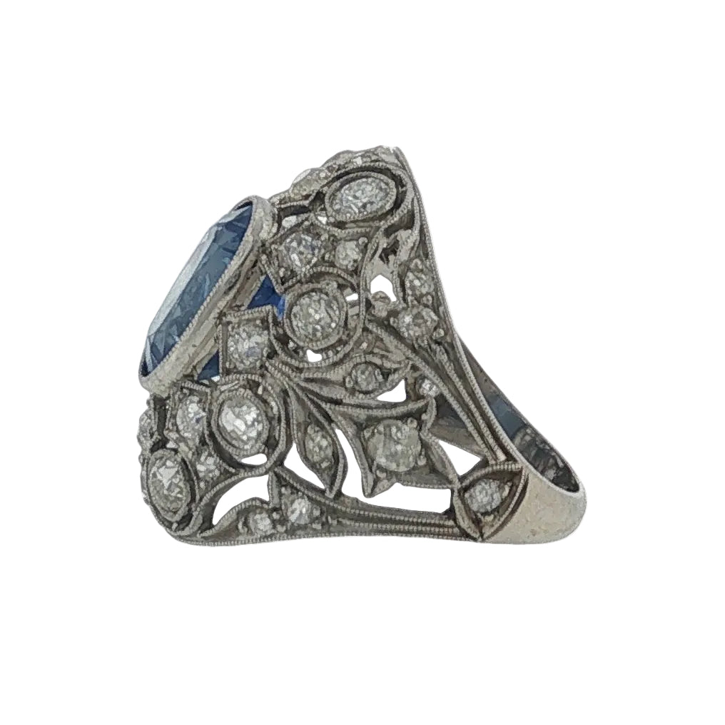 Antique Ceylon Sapphire and Diamond Cluster Ring