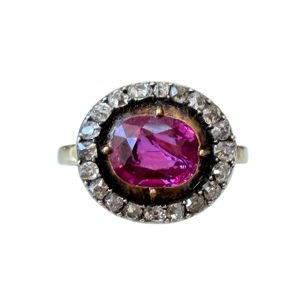 Antique Burma Ruby & Diamond Cluster Ring