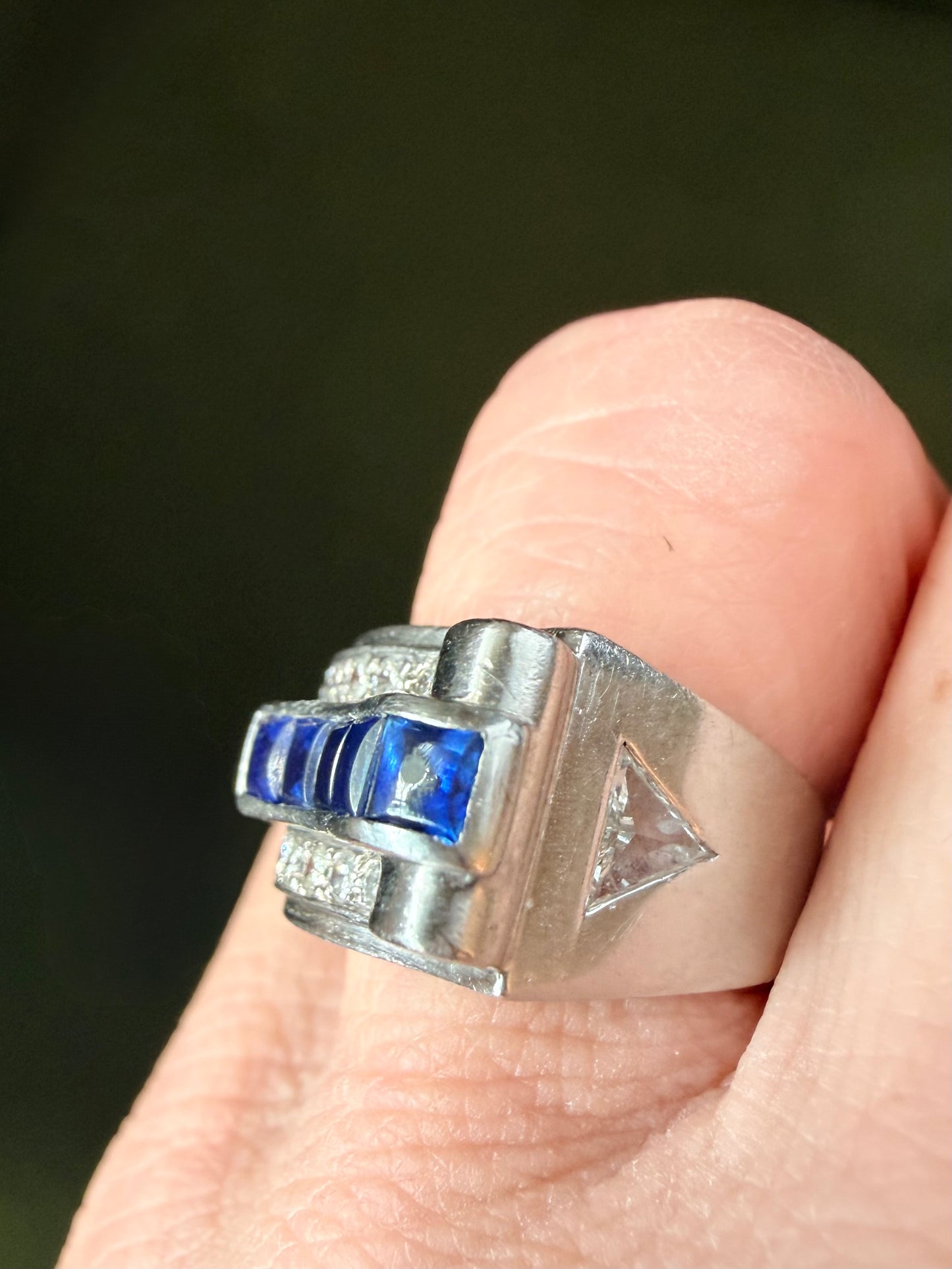 Retro Cartier Sapphire and Diamond Tank Ring