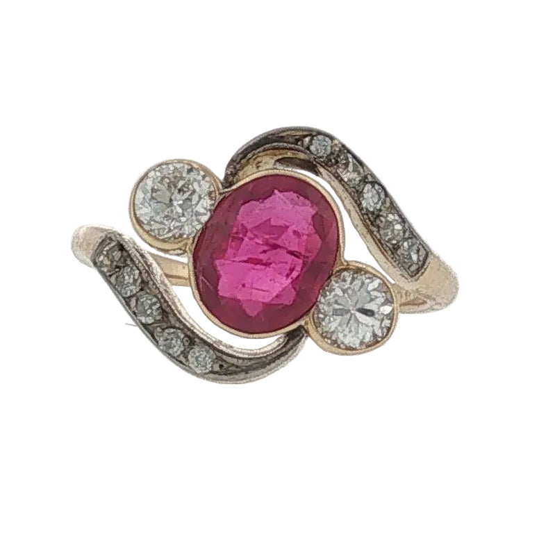 Edwardian Ruby and Diamond Three Stone Twist Ring