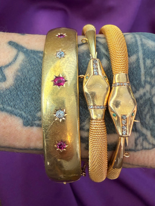 Antique Ruby and Diamond Star Set Bangle