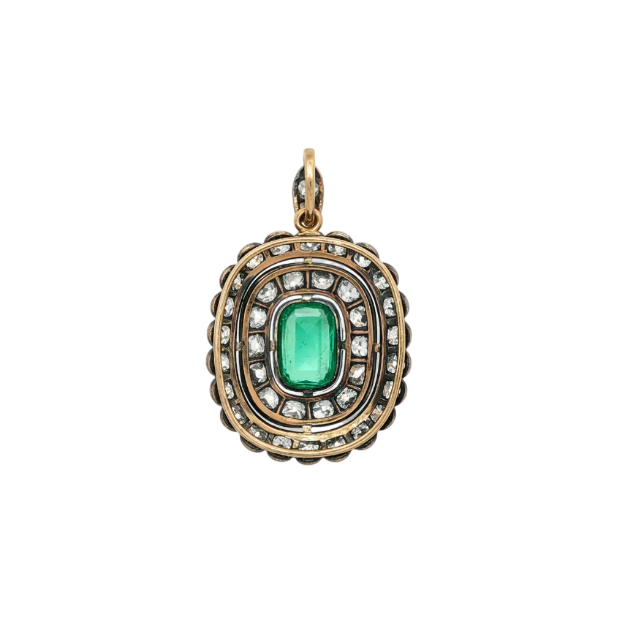 Victorian Emerald and Diamond Cluster Pendant