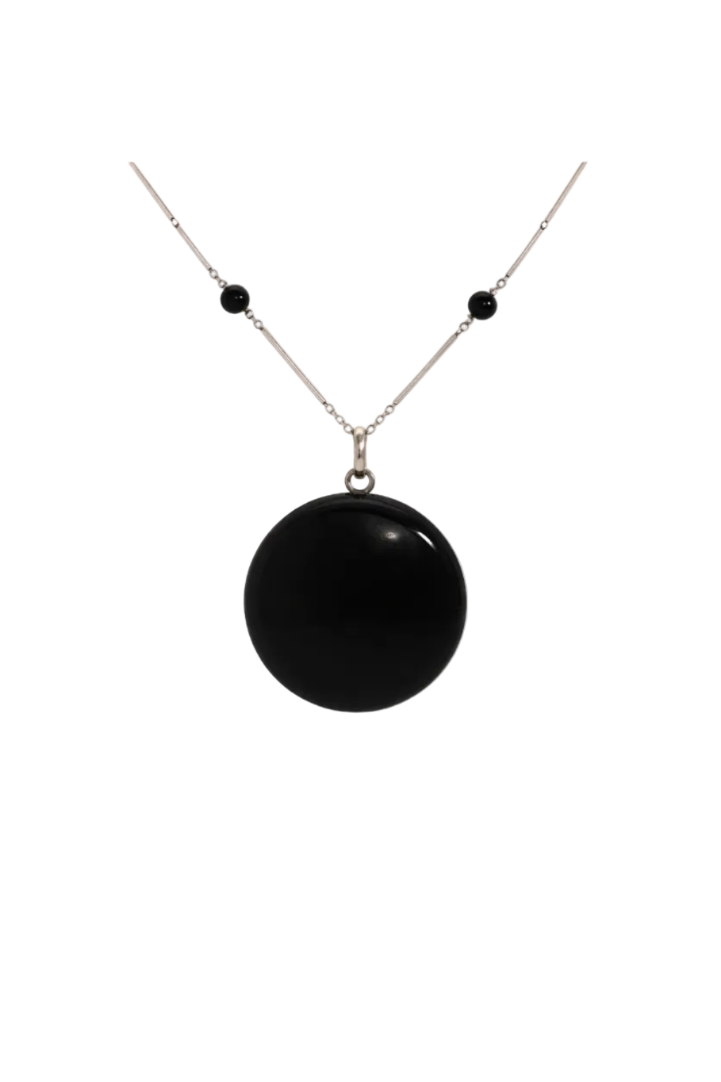 Art Deco Onyx, Old Cut Diamond Locket with Chain