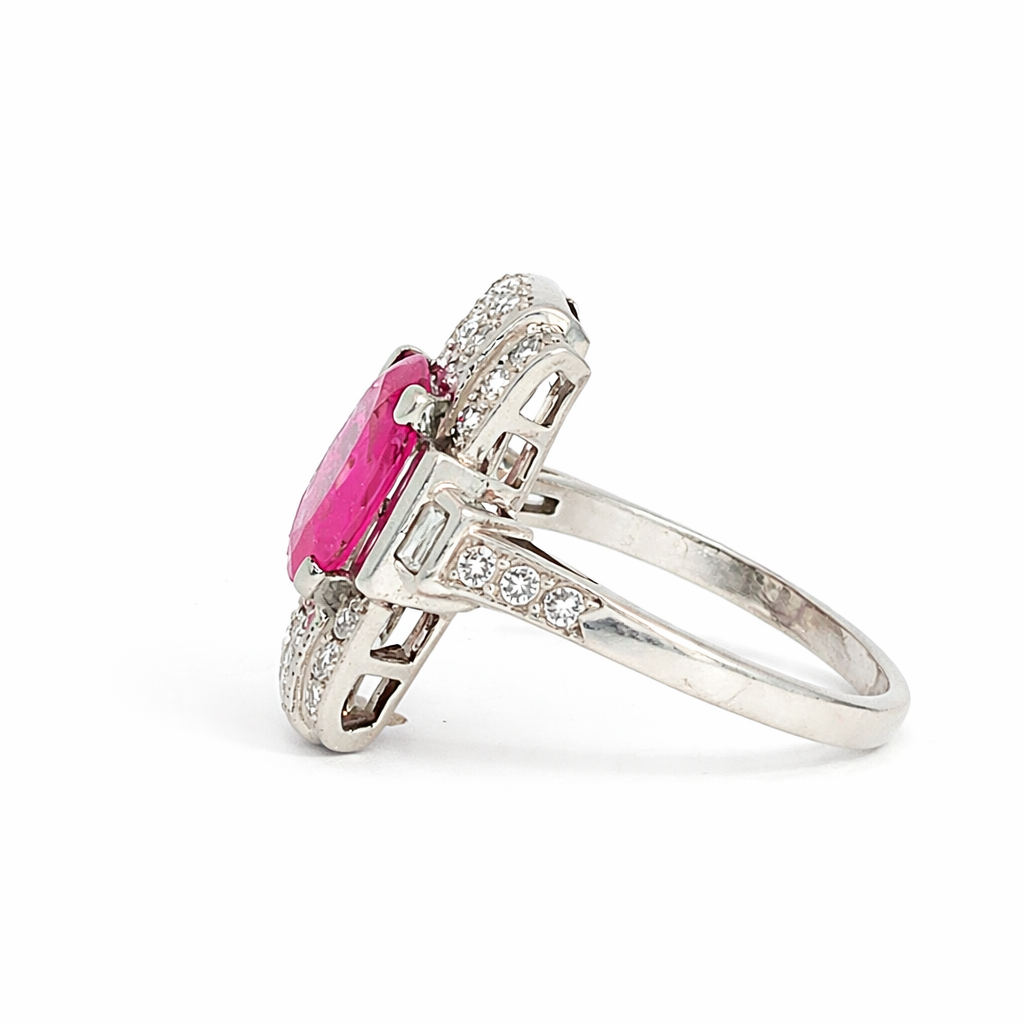 Art Deco Pink Sapphire and Diamond Ring