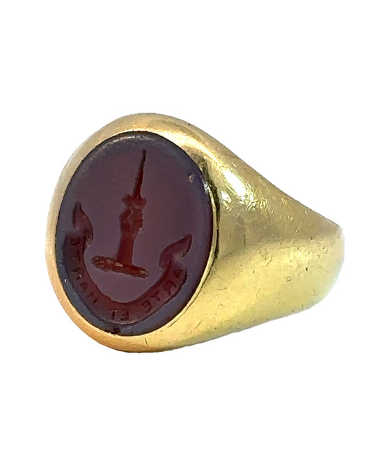 Vintage 18k Yellow Gold Sardonyx UK Signet Ring