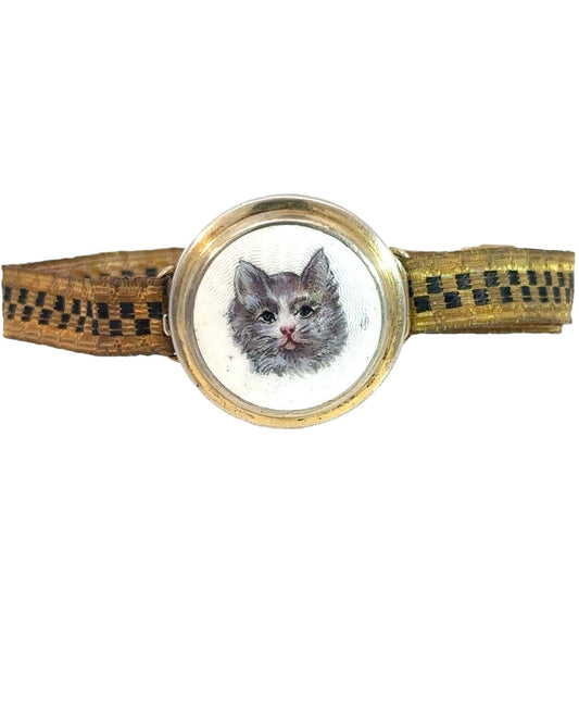 Antique Austrian Enamel Cat Bracelet