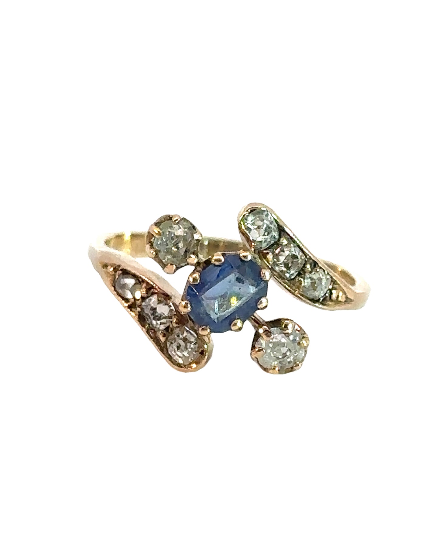 Antique Sapphire and Diamond Bypass Ring