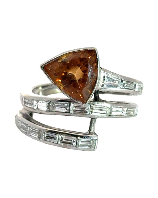 Estate 18k White Gold Baguette Diamond and Citrine Wrap Serpent Ring