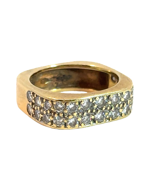 Vintage 18k Yellow Gold Square Diamond Pave Ring