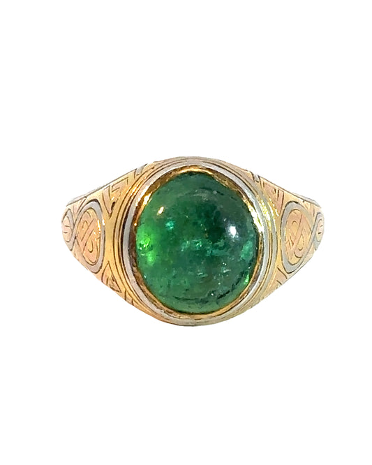 Antique Emerald Cabochon 18k Two-Tone Ring