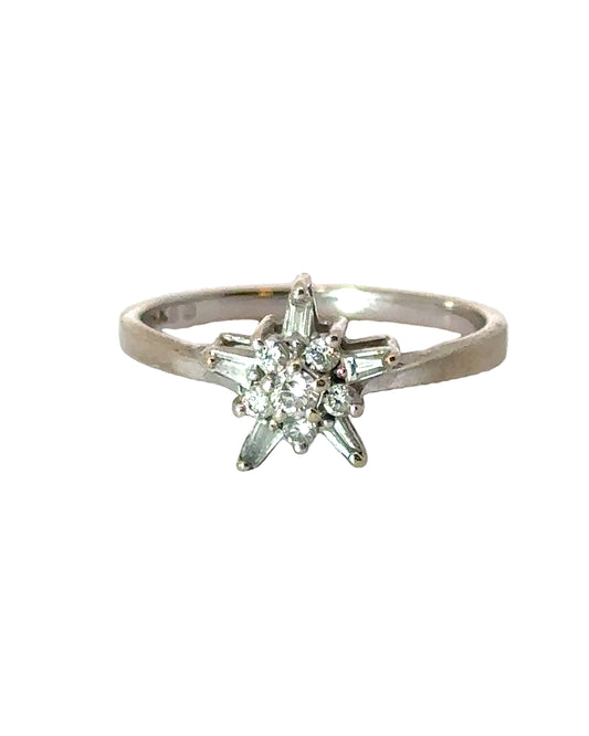 Vintage 14k White Gold Diamond Star Ring