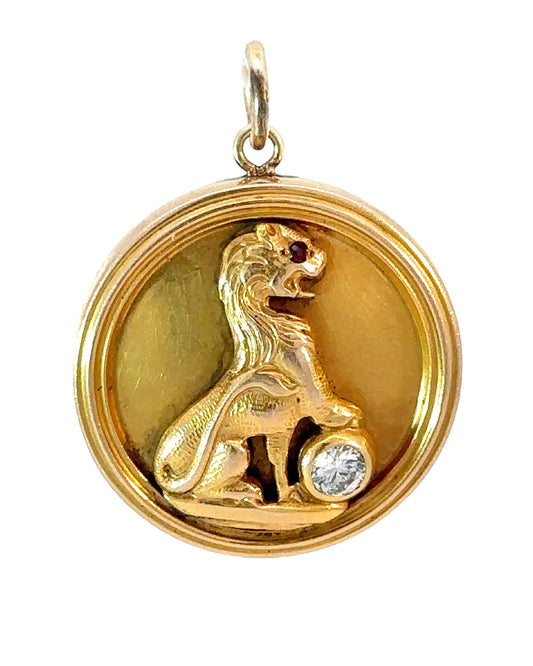 Vintage 14k Solid Gold Diamond Lion Locket