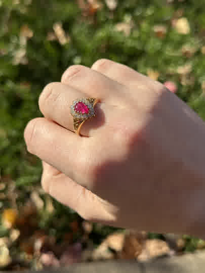 Victorian Ruby and Diamond Cluster Ring