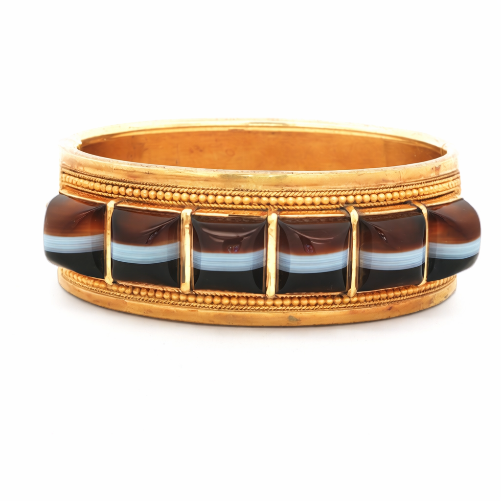 Victorian Banded Agate Bangle with Original Box