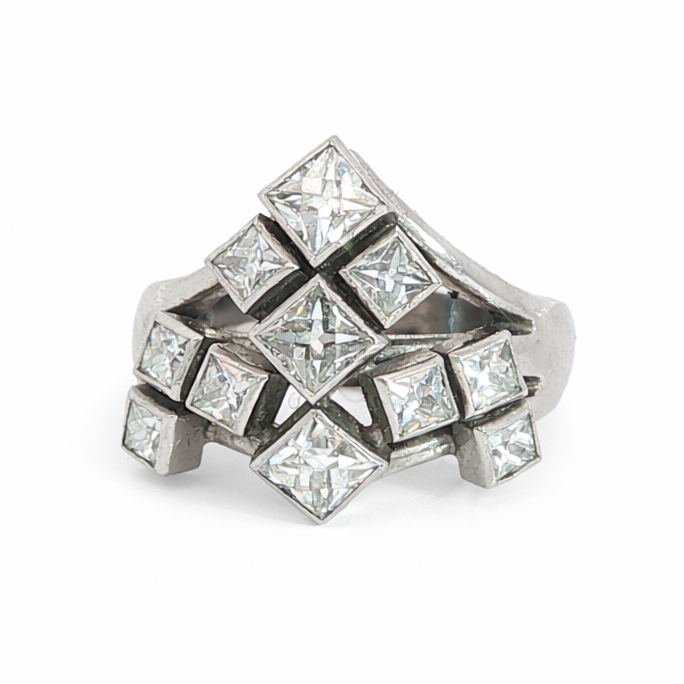 Mid-Century French Cut Diamond Cocktail Ring