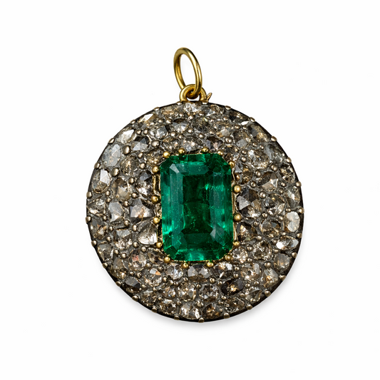 Georgian Emerald and Diamond Cluster Pendant