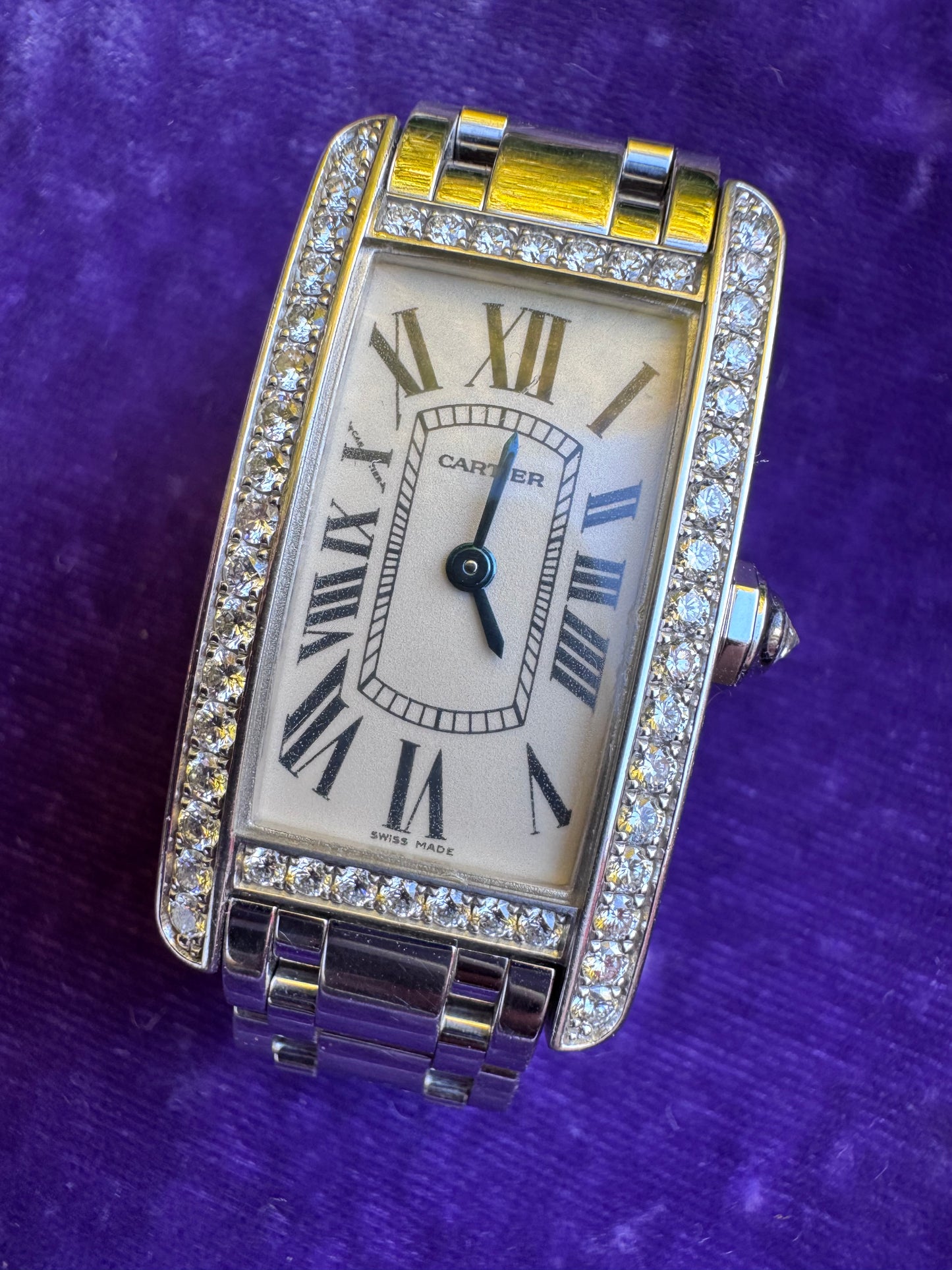 Cartier Tank Américaine 18k White Gold and Diamond Watch