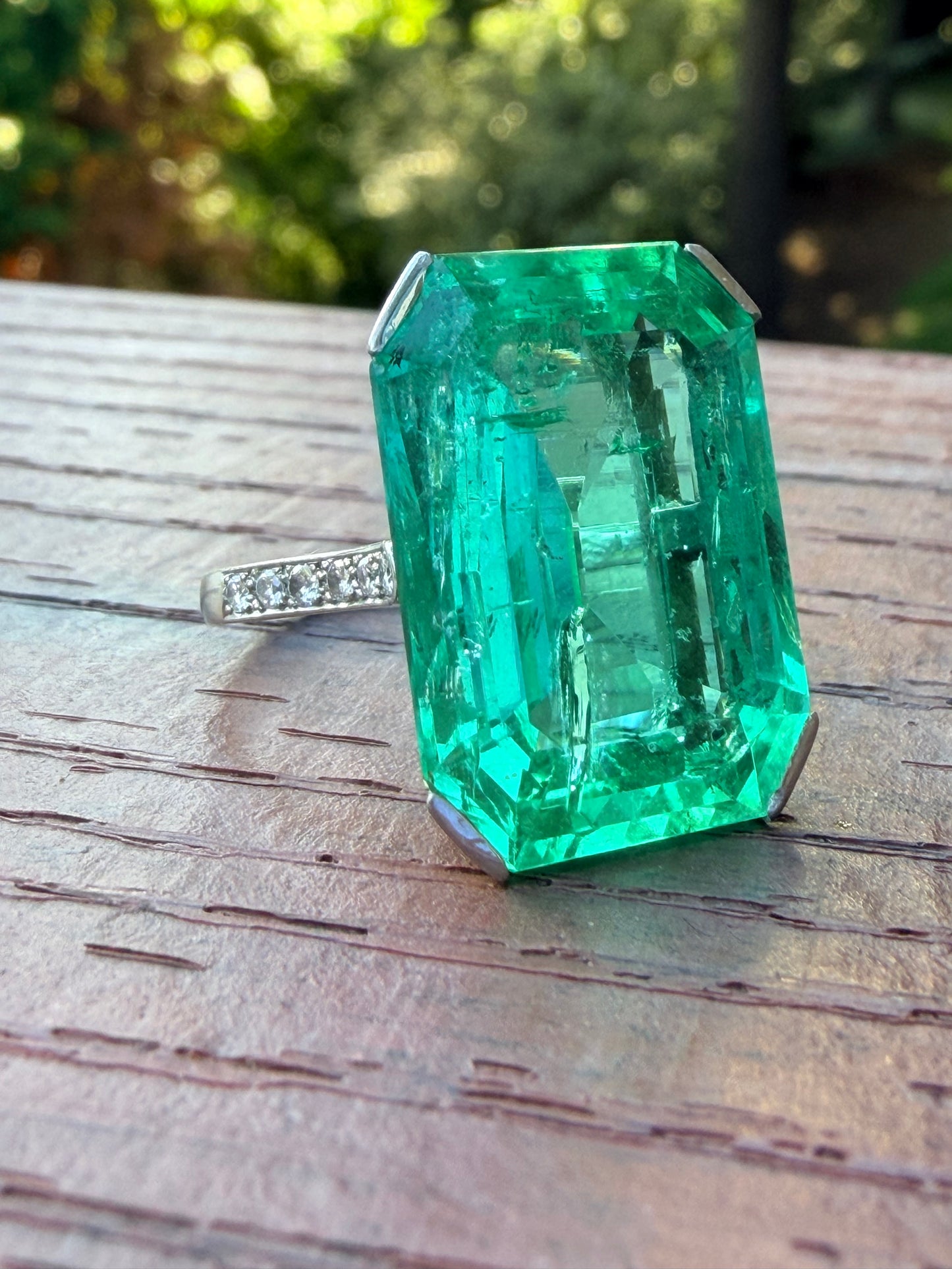 Belle Époque 18.05 Carat Colombian Emerald & Diamond Ring