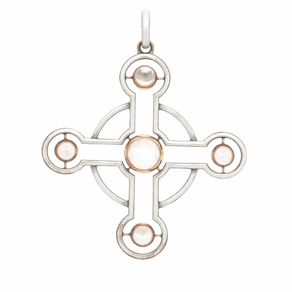 Vintage Moonstone White Enamel Cross Pendant