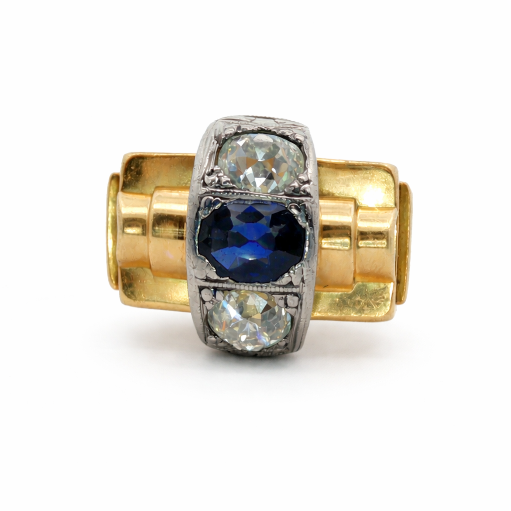 Retro Tank Sapphire and Diamond Ring