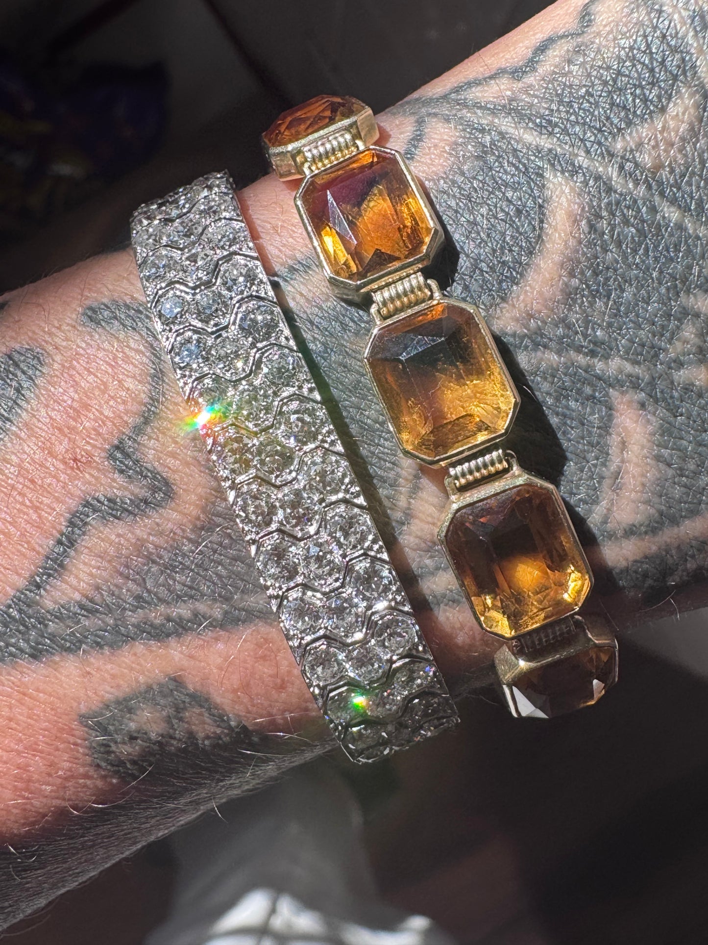 Art Deco Three-Row Honeycomb Diamond Bracelet