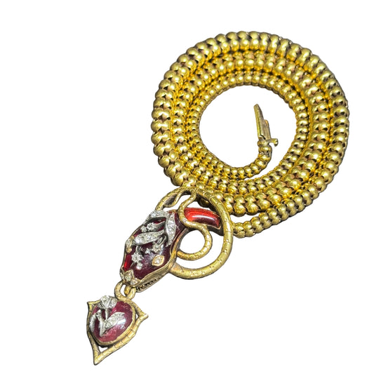 Georgian Garnet and Diamond Snake Necklace