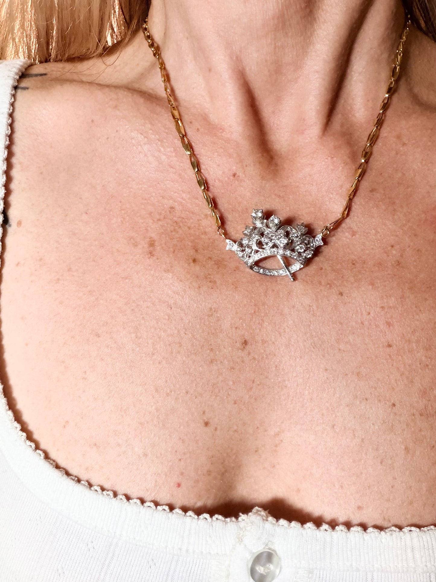 Vintage Diamond Crown Necklace