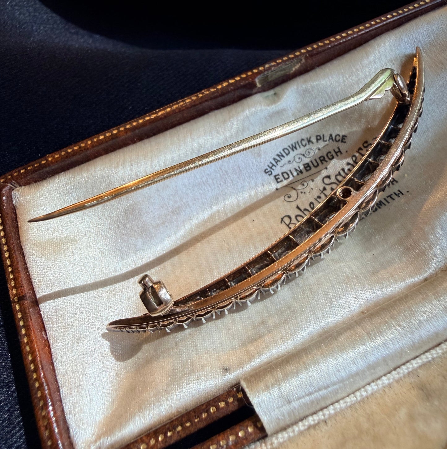 Victorian Old European Cut Diamond Crescent Brooch