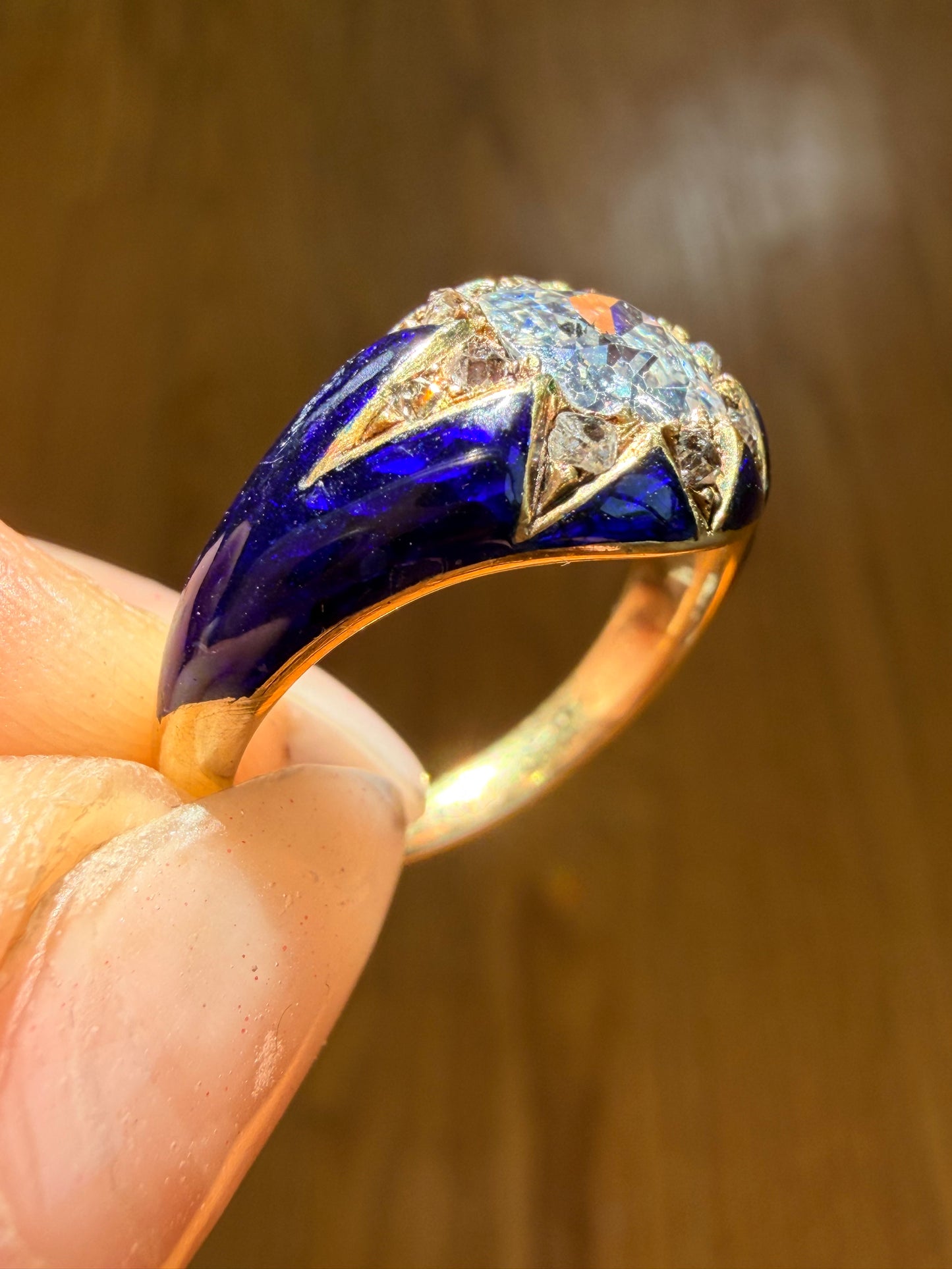 Antique Diamond and Blue Enamel Star Ring