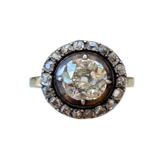 Antique Old Mine Cut Diamond Cluster Conversion Ring