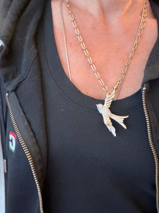 Circa 1940's Vintage Diamond Swallow Brooch