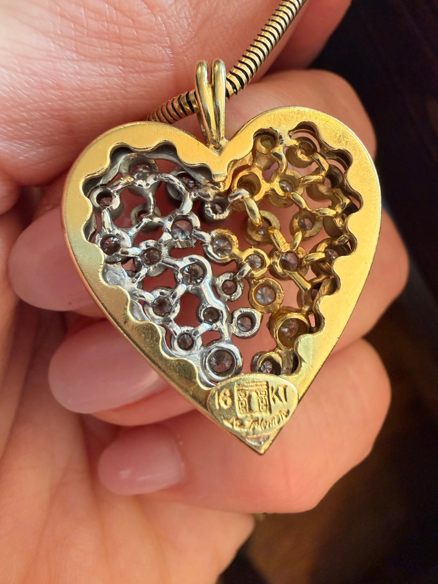Vintage Two tone Diamond Set Heart Pendant