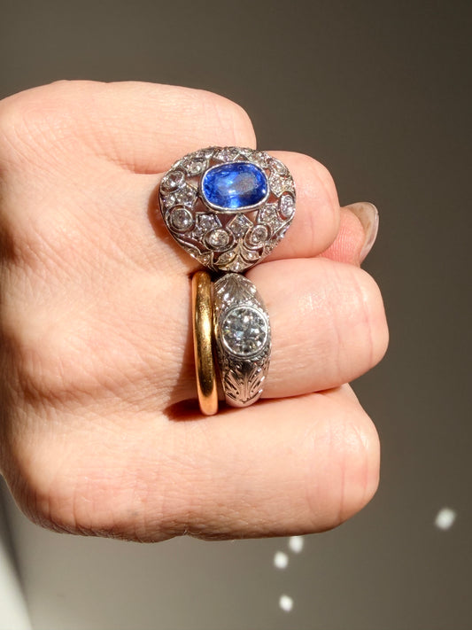 Antique Ceylon Sapphire and Diamond Cluster Ring