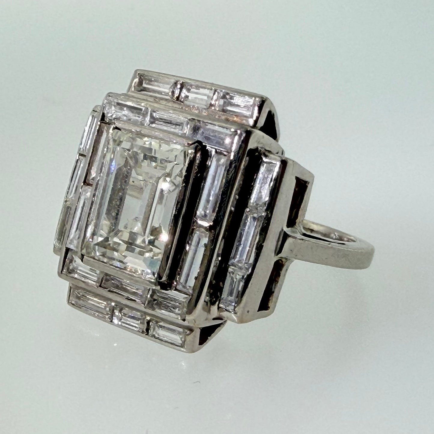 Late Art Deco Emerald Cut Diamond Cocktail Ring