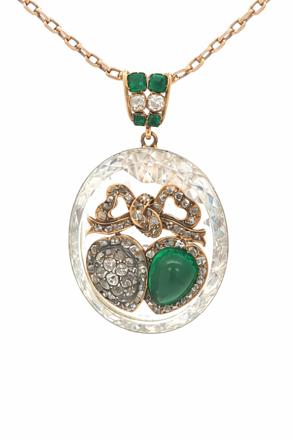 Victorian Rock Crystal, Emerald & Diamond Heart Pendant